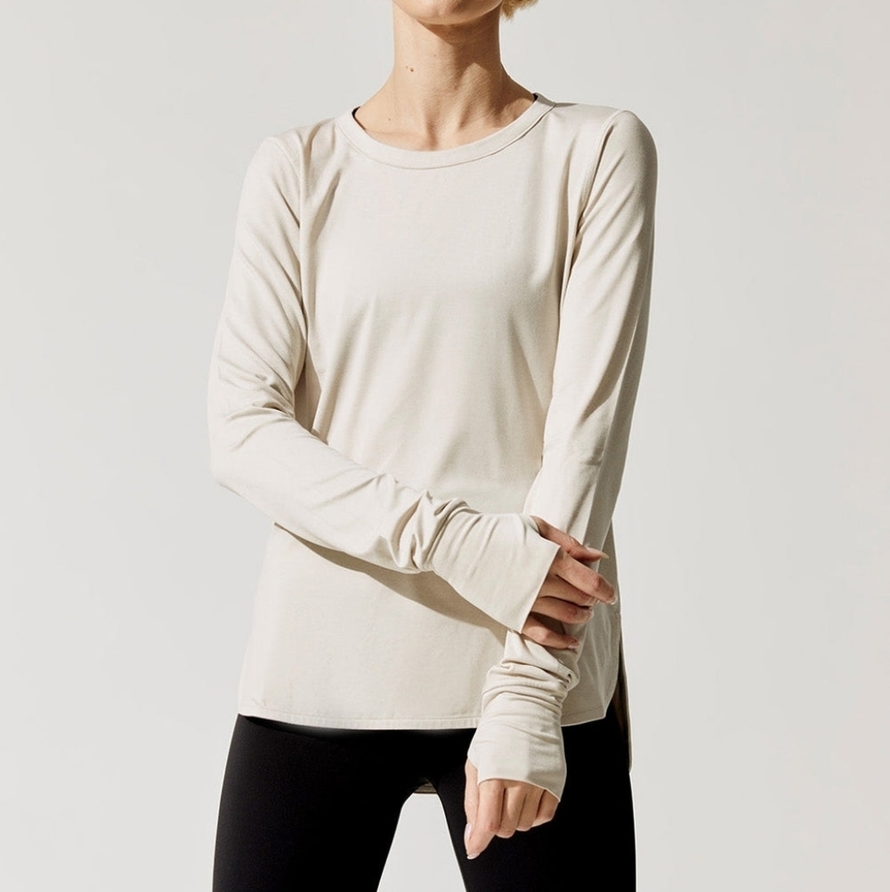 Varley Kearney Long Sleeved Top Blush Marl Cream Ivory Thumbholes Scoop Neck XS - Picture 2 of 10